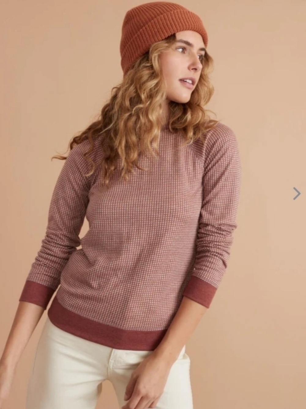Marine Layer Reversible Raglan Pullover Top Shirt in Rust/Natural